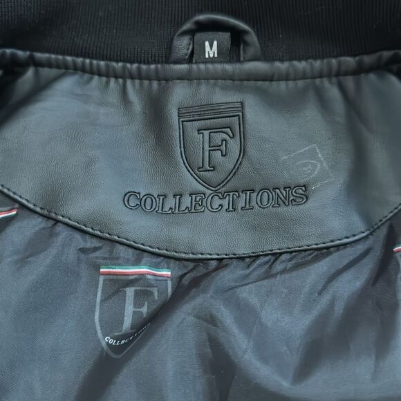 F Collection black leather and suede men's Italy Leather Bomber Jacker Size M - Picture 6 of 13